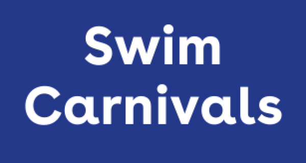 Navy blue tile, with text: 'Swim Carnival'