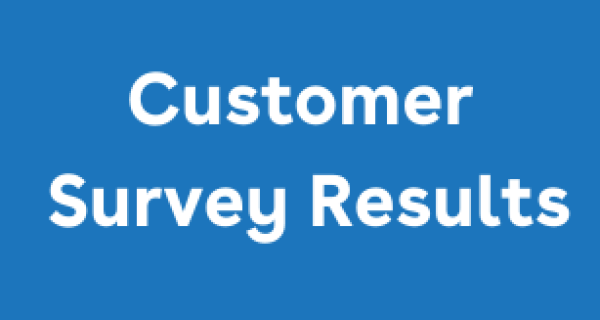 text on blue background: Customer Survvy Results