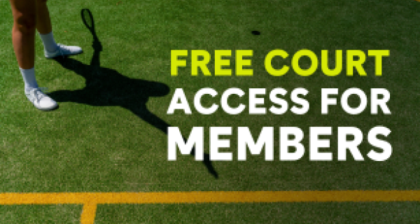 Text overlay on a picture of a court 'Free court access for members'
